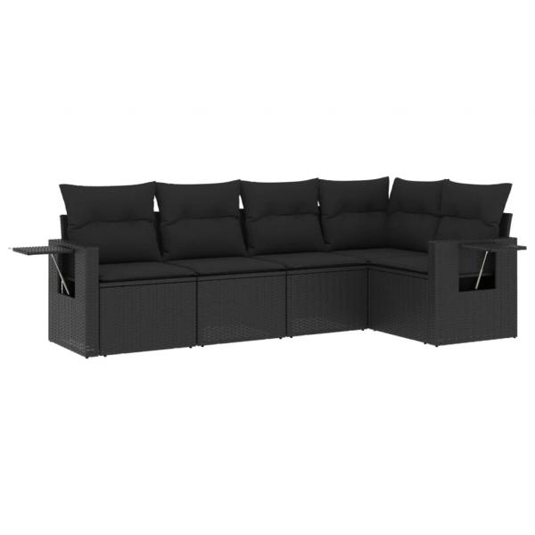 5-tlg. Garten-Sofagarnitur mit Kissen Schwarz Poly Rattan