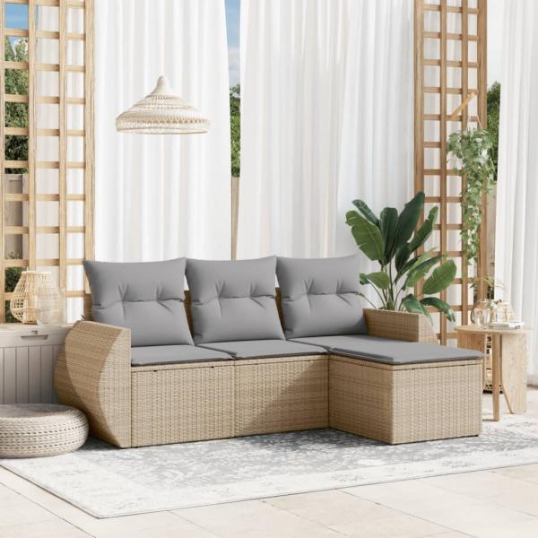 ARDEBO.de - 4-tlg. Garten-Sofagarnitur mit Kissen Beige Poly Rattan