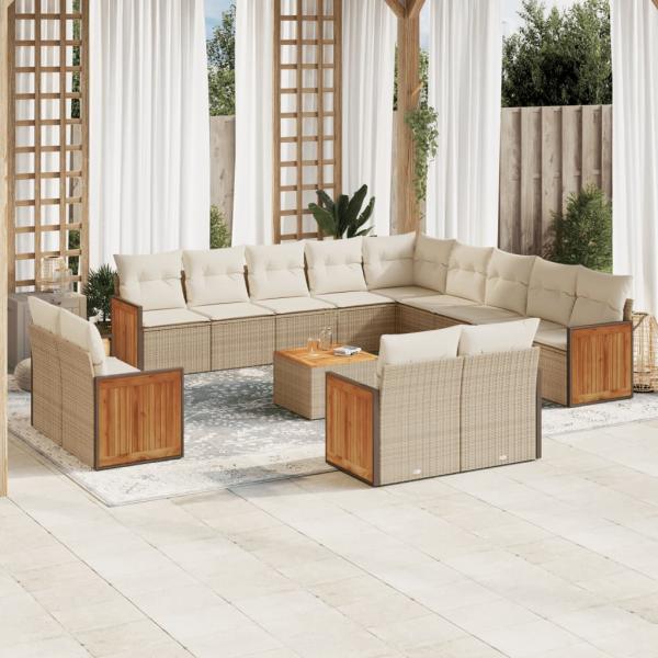 ARDEBO.de - 14-tlg. Garten-Sofagarnitur mit Kissen Beige Poly Rattan