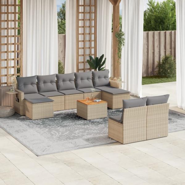 ARDEBO.de - 10-tlg. Garten-Sofagarnitur mit Kissen Beige Poly Rattan