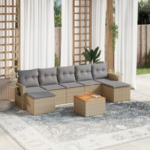 ARDEBO.de - 8-tlg. Garten-Sofagarnitur mit Kissen Beige Poly Rattan