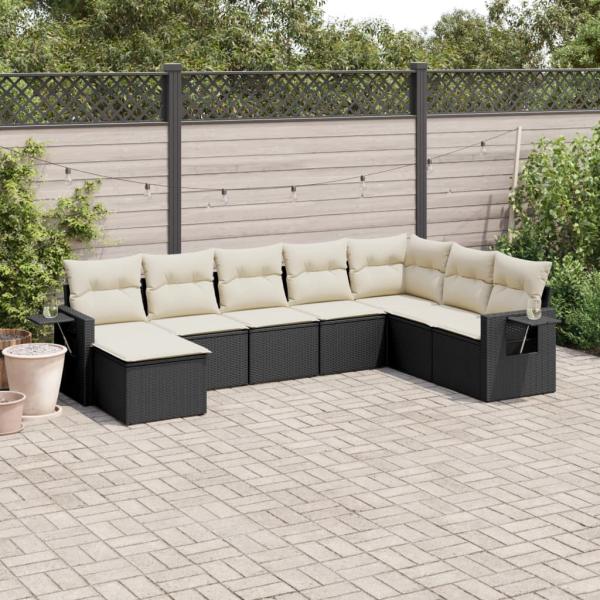 ARDEBO.de - 8-tlg. Garten-Sofagarnitur mit Kissen Schwarz Poly Rattan