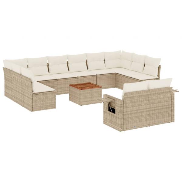 13-tlg. Garten-Sofagarnitur mit Kissen Beige Poly Rattan