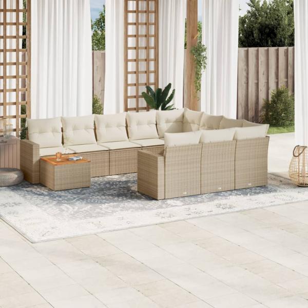 ARDEBO.de - 11-tlg. Garten-Sofagarnitur mit Kissen Beige Poly Rattan