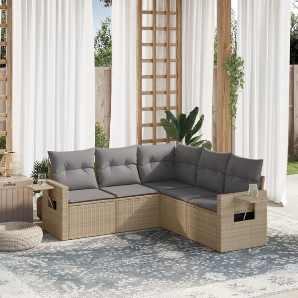 ARDEBO.de - 5-tlg. Garten-Sofagarnitur mit Kissen Beige Poly Rattan