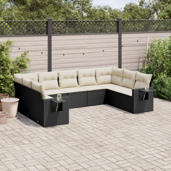 ARDEBO.de - 9-tlg. Garten-Sofagarnitur mit Kissen Schwarz Poly Rattan