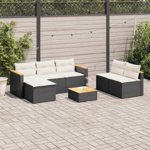 ARDEBO.de - 5tlg. Garten-Sofagarnitur mit Kissen Schwarz Poly Rattan Akazie