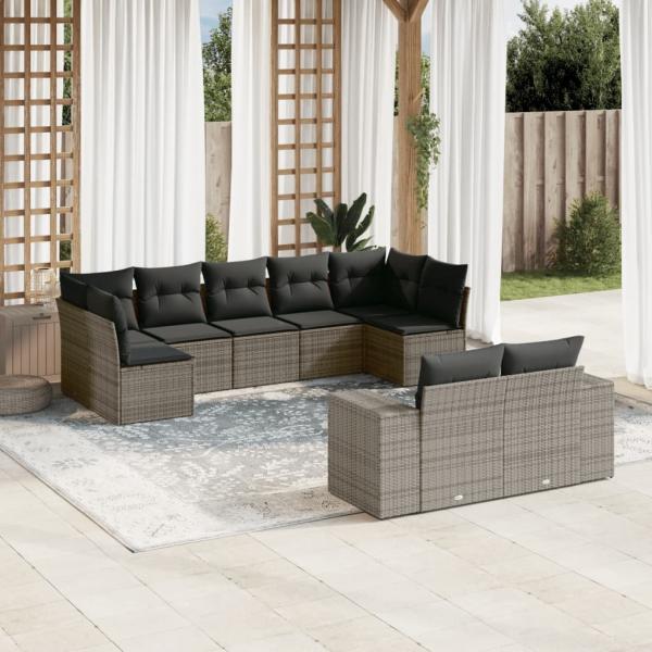 ARDEBO.de - 9-tlg. Garten-Sofagarnitur mit Kissen Grau Poly Rattan