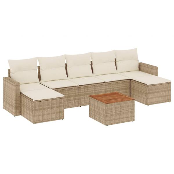 8-tlg. Garten-Sofagarnitur mit Kissen Beige Poly Rattan