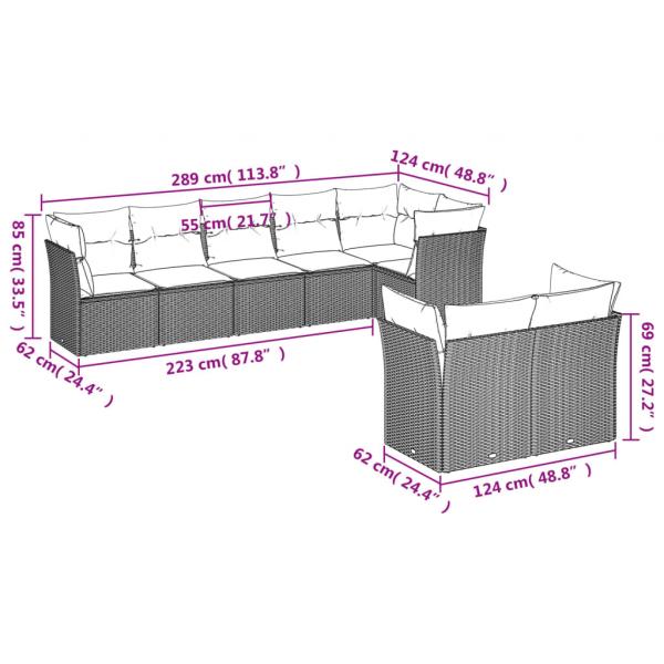 8-tlg. Garten-Sofagarnitur mit Kissen Braun Poly Rattan