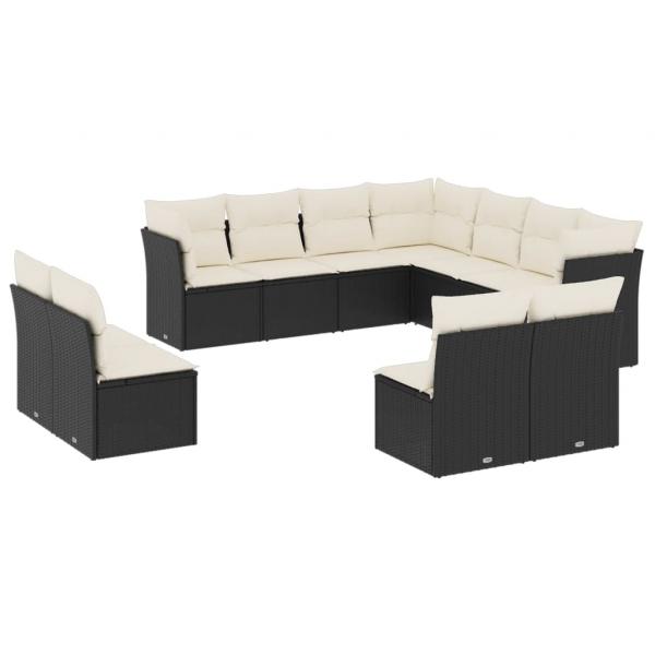 11-tlg. Garten-Sofagarnitur mit Kissen Schwarz Poly Rattan