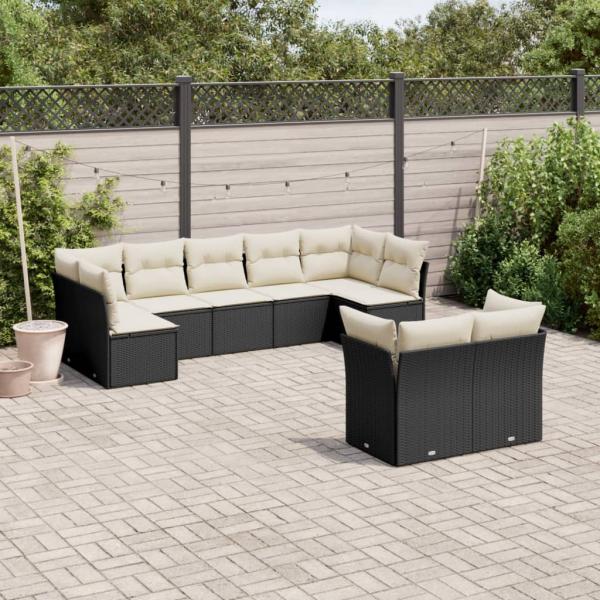 ARDEBO.de - 9-tlg. Garten-Sofagarnitur mit Kissen Schwarz Poly Rattan