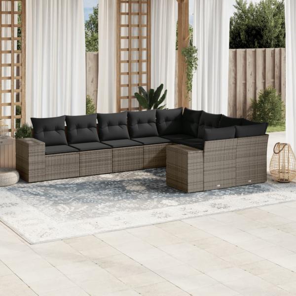 ARDEBO.de - 9-tlg. Garten-Sofagarnitur mit Kissen Grau Poly Rattan