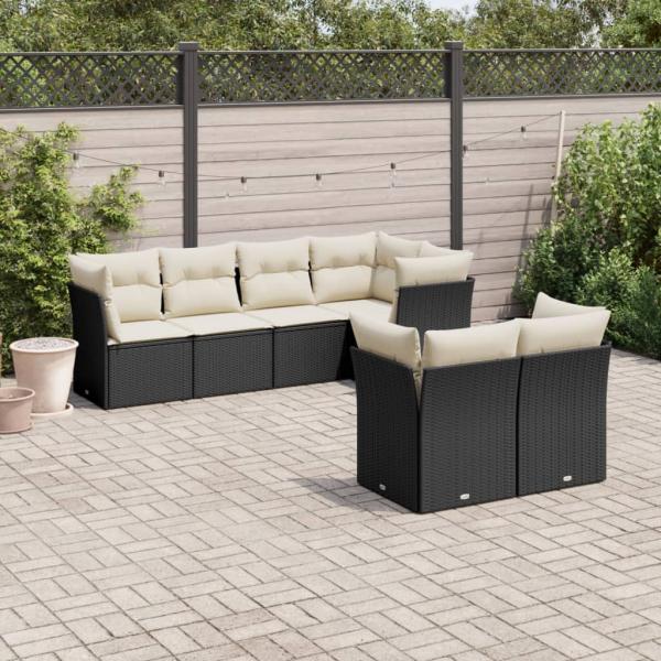 ARDEBO.de - 7-tlg. Garten-Sofagarnitur mit Kissen Schwarz Poly Rattan