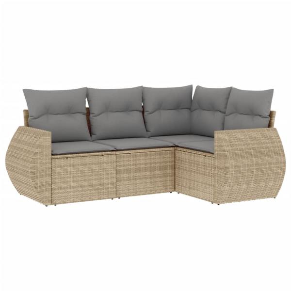 4-tlg. Garten-Sofagarnitur mit Kissen Beige Poly Rattan