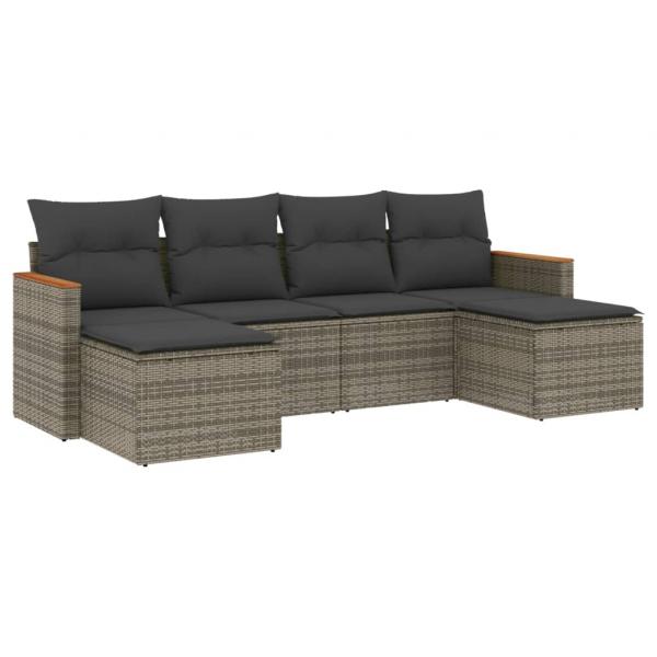 6-tlg. Garten-Sofagarnitur mit Kissen Grau Poly Rattan