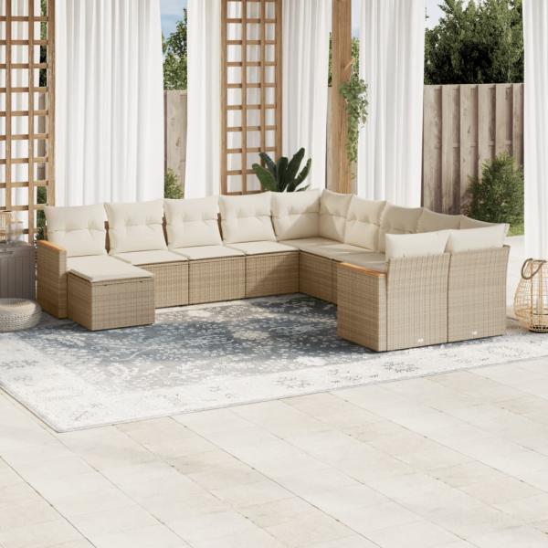 ARDEBO.de - 11-tlg. Garten-Sofagarnitur mit Kissen Beige Poly Rattan