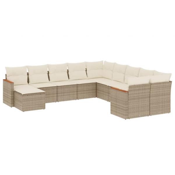 11-tlg. Garten-Sofagarnitur mit Kissen Beige Poly Rattan