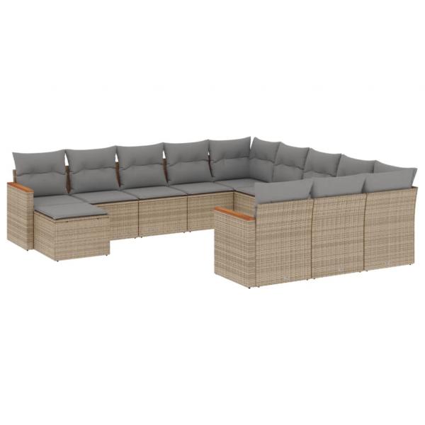 12-tlg. Garten-Sofagarnitur mit Kissen Beige Poly Rattan