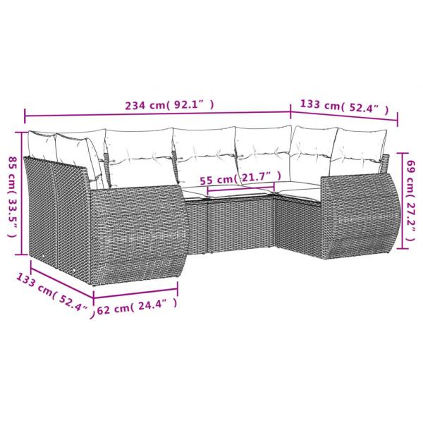 7-tlg. Garten-Sofagarnitur mit Kissen Grau Poly Rattan