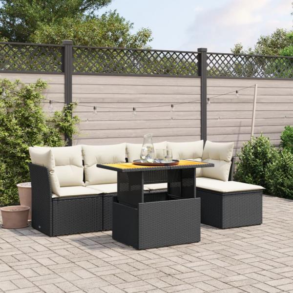 ARDEBO.de - 6-tlg. Garten-Sofagarnitur mit Kissen Schwarz Poly Rattan