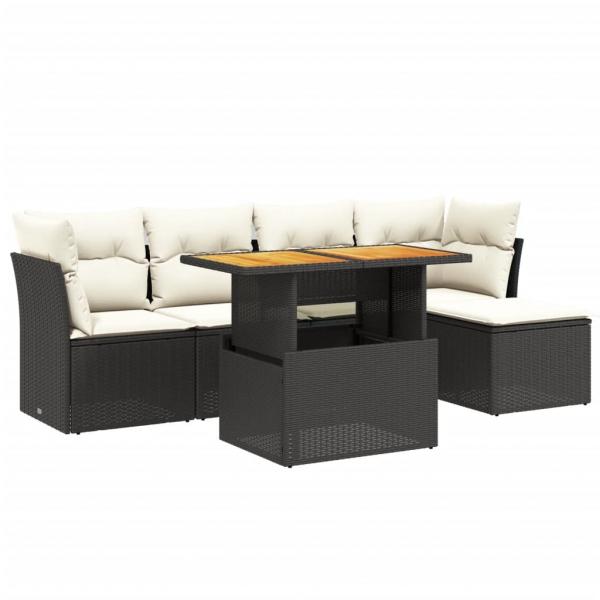 6-tlg. Garten-Sofagarnitur mit Kissen Schwarz Poly Rattan