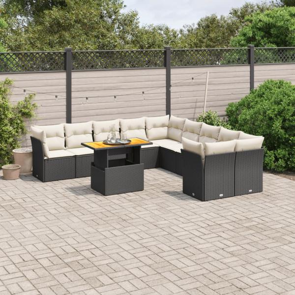 ARDEBO.de - 11-tlg. Garten-Sofagarnitur mit Kissen Schwarz Poly Rattan