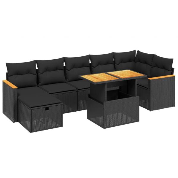 8-tlg. Garten-Sofagarnitur mit Kissen Schwarz Poly Rattan