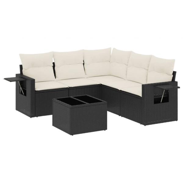 6-tlg. Garten-Sofagarnitur mit Kissen Schwarz Poly Rattan