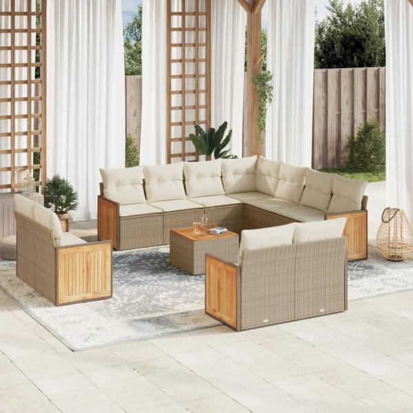 ARDEBO.de - 12-tlg. Garten-Sofagarnitur mit Kissen Beige Poly Rattan