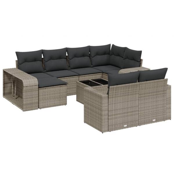 11-tlg. Garten-Sofagarnitur mit Kissen Grau Poly Rattan