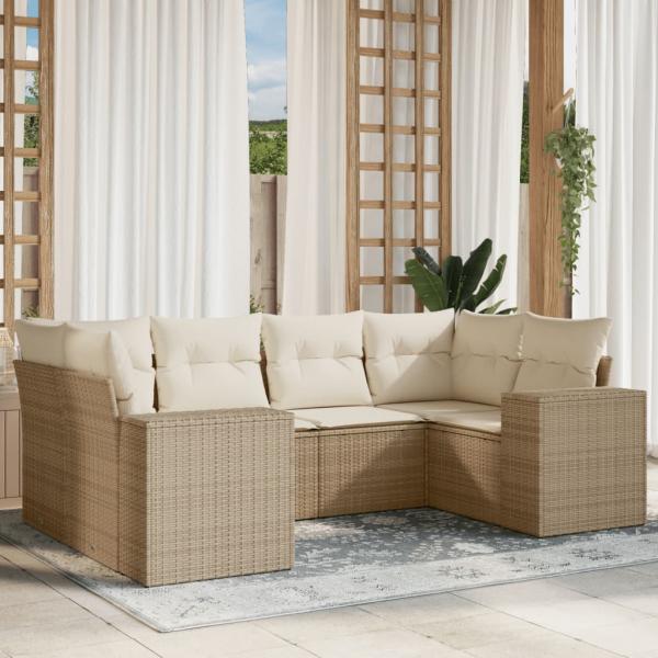 ARDEBO.de - 6-tlg. Garten-Sofagarnitur mit Kissen Beige Poly Rattan