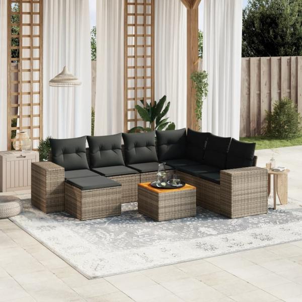 ARDEBO.de - 8-tlg. Garten-Sofagarnitur mit Kissen Grau Poly Rattan