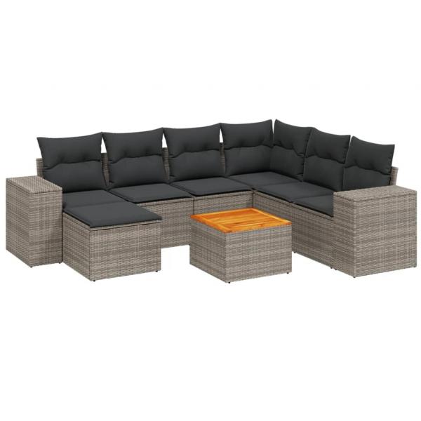 8-tlg. Garten-Sofagarnitur mit Kissen Grau Poly Rattan