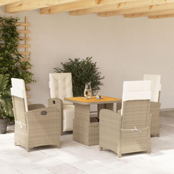 ARDEBO.de - 5-tlg. Garten-Essgruppe mit Kissen Beige Poly Rattan