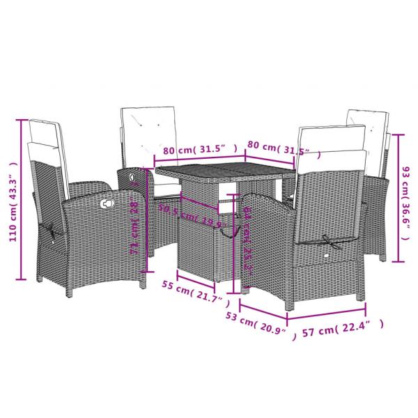 5-tlg. Garten-Essgruppe mit Kissen Beige Poly Rattan