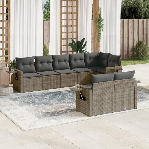 ARDEBO.de - 8-tlg. Garten-Sofagarnitur mit Kissen Grau Poly Rattan