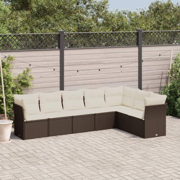 ARDEBO.de - 7-tlg. Garten-Sofagarnitur mit Kissen Braun Poly Rattan