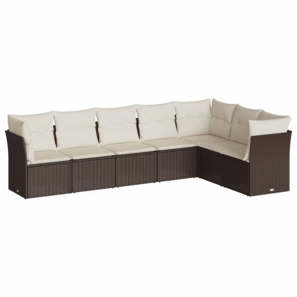 7-tlg. Garten-Sofagarnitur mit Kissen Braun Poly Rattan