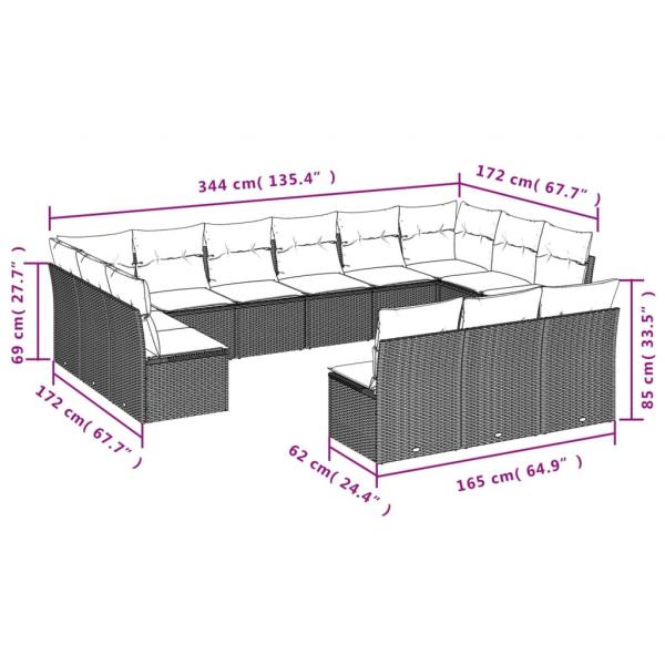 13-tlg. Garten-Sofagarnitur mit Kissen Braun Poly Rattan