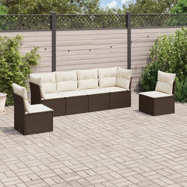 ARDEBO.de - 6-tlg. Garten-Sofagarnitur mit Kissen Braun Poly Rattan