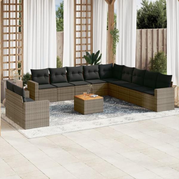 ARDEBO.de - 12-tlg. Garten-Sofagarnitur mit Kissen Grau Poly Rattan