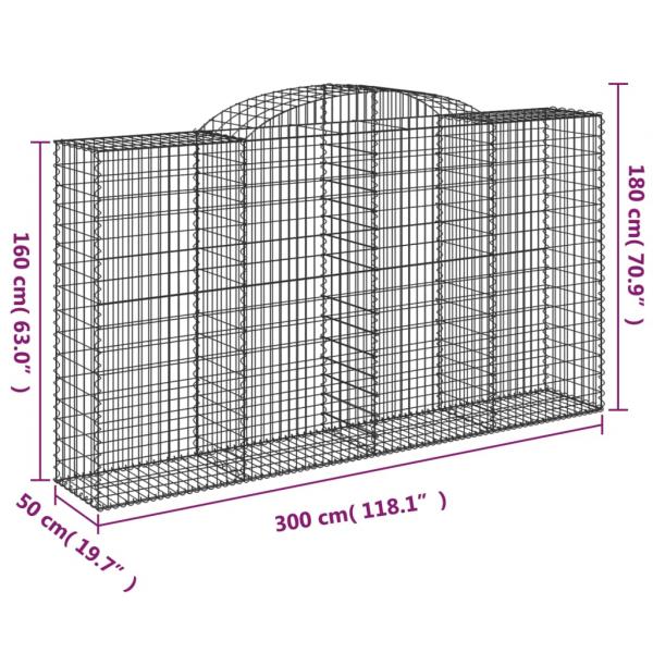 Gabionen mit Hochbogen 6 Stk. 300x50x160/180cm Verzinktes Eisen