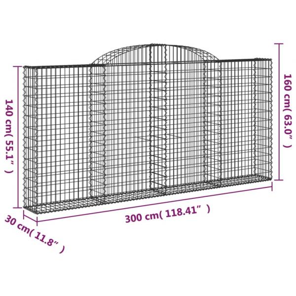 Gabionen mit Hochbogen 7 Stk. 300x30x140/160cm Verzinktes Eisen