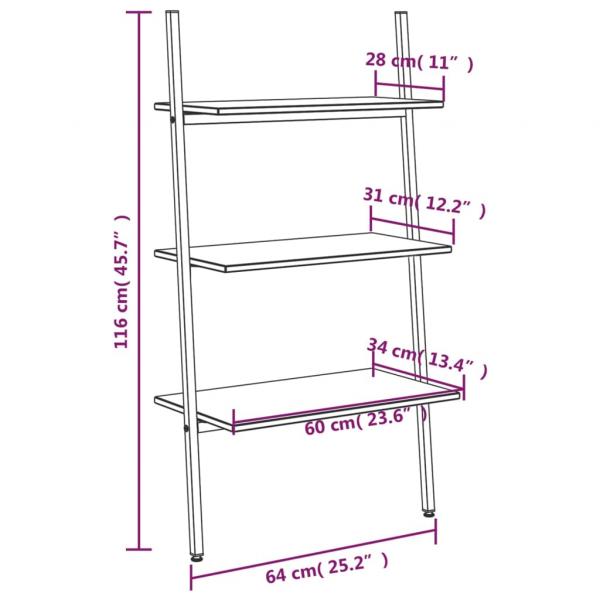 Leiterregal mit 3 Böden Dunkelbraun und Schwarz 64x34x116 cm