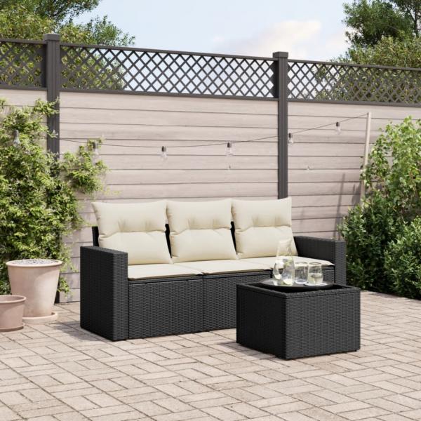 ARDEBO.de - 4-tlg. Garten-Sofagarnitur mit Kissen Schwarz Poly Rattan