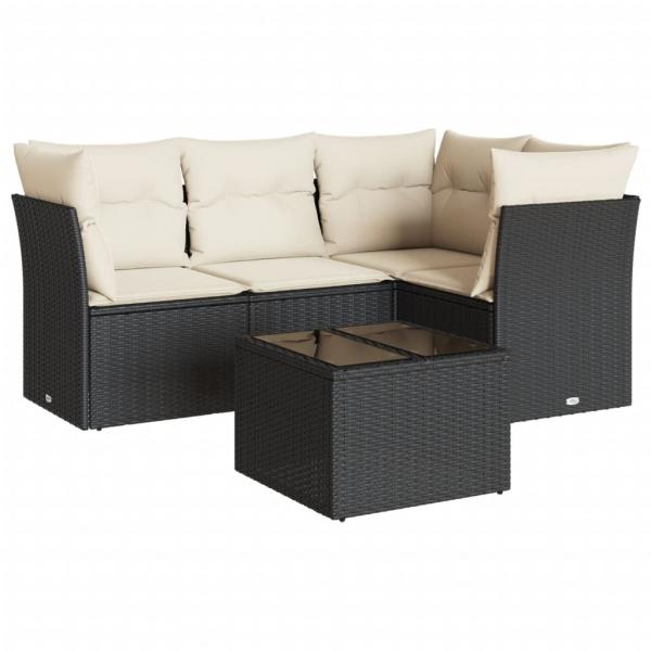 5-tlg. Garten-Sofagarnitur mit Kissen Schwarz Poly Rattan