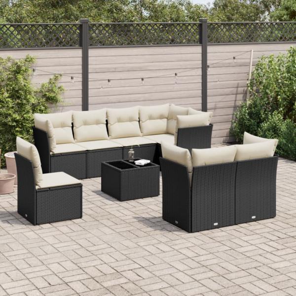 ARDEBO.de - 9-tlg. Garten-Sofagarnitur mit Kissen Schwarz Poly Rattan