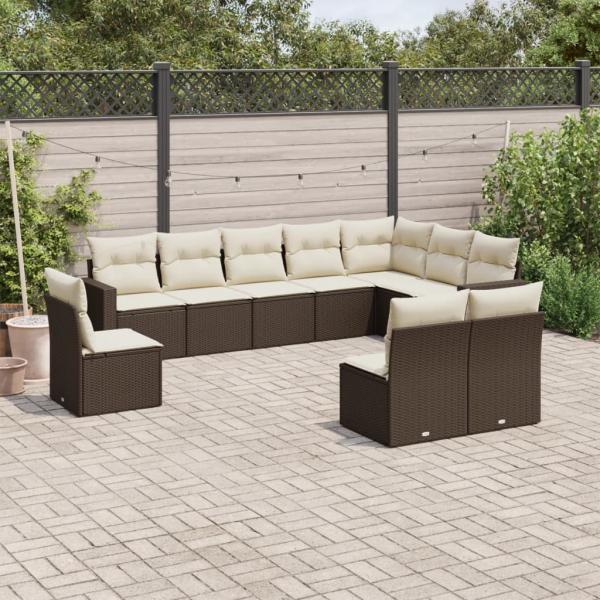 ARDEBO.de - 10-tlg. Garten-Sofagarnitur mit Kissen Braun Poly Rattan