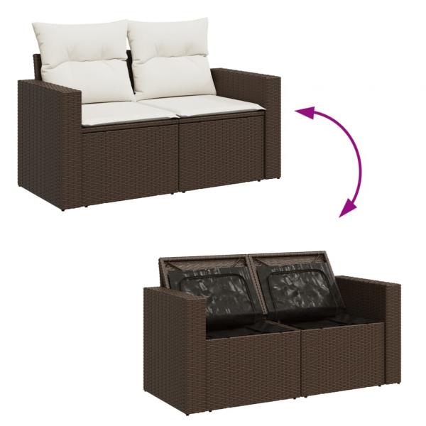 Gartensofa mit Kissen 2-Sitzer Braun Poly Rattan